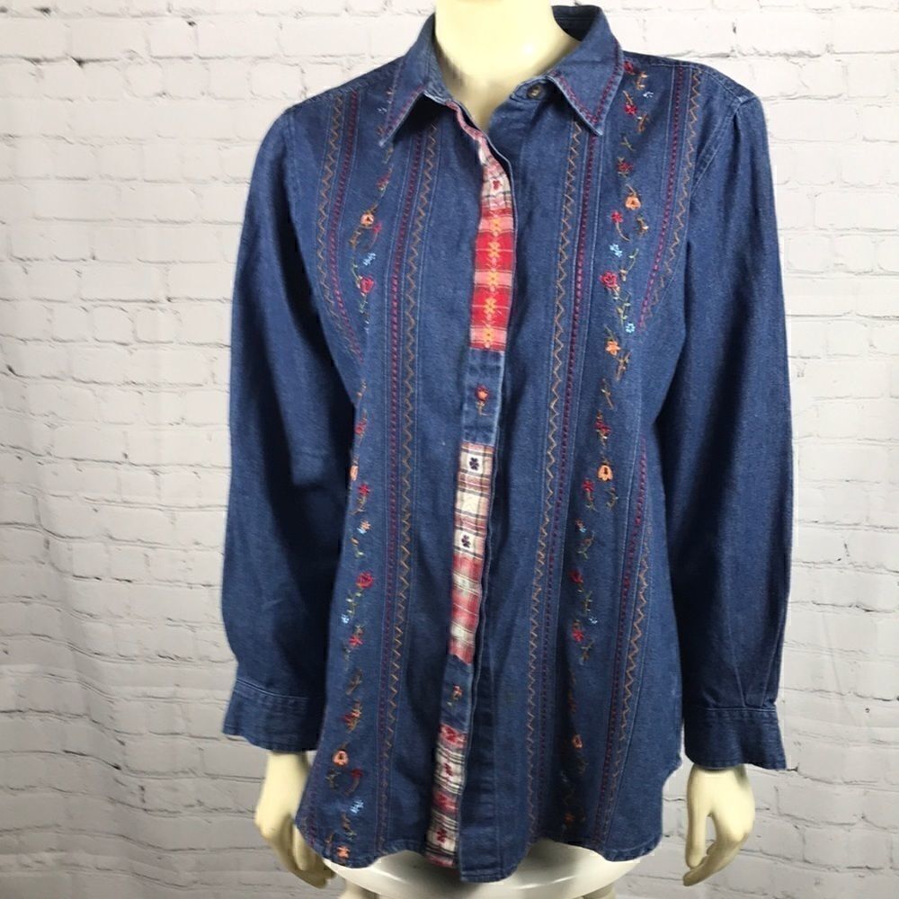 Bobbie Brooks Medium 8 Denim Embroidered Top EUC